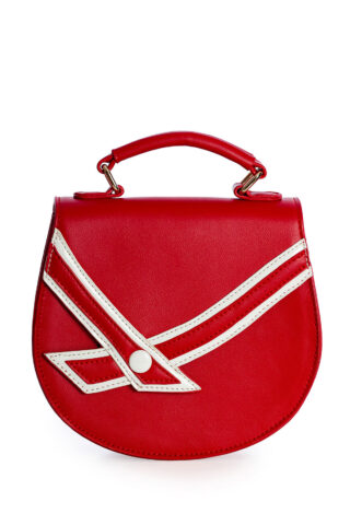 Κόκκινη τσάντα ώμου σε μικρό μέγεθος, με λεπτομέρεια εκρού ρίγας και μανγητικό κούμπωμα που δίνουν σ'αυτή τη τσάντα το ρετρό ύφος και την κάνουν ιδανική να φορεθεί από το πρωί μέχρι το βράδυ!