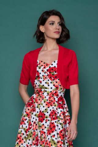 Κοντομάνικο μπολερό σε κόκκινο χρώμα για να συνδυάσετε με το αγαπημένο σας καλοκαιρινό ρετρό φόρεμα.