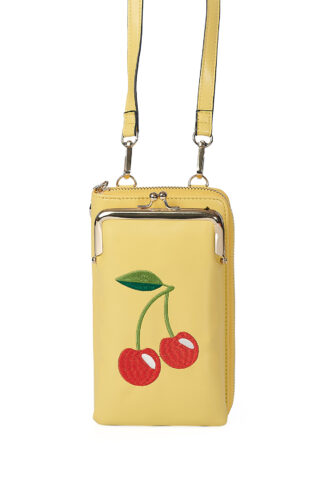 Κίτρινο τσαντάκι cross body με κεντημένο κερασάκι για ιδιαίτερα looks!