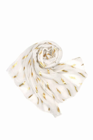 Λευκή εσάρπα με κεντημένα χρυσαφί φύλλα φοίνικα, από λεπτό βαμβακερό ύφασμα για να συνδυάσετε με ένα αμάνικο φόρεμα για τις δροσερές ημέρες ή το βράδυ τη σεζόν που έρχεται. Ιδανικό αξεσουάρ για να δώσει ένα vintage touch στις εμφανίσεις σας!