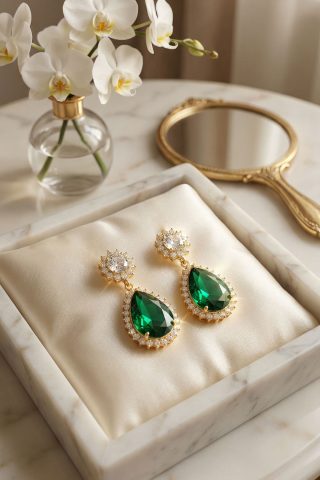 Κομψά σκουλαρίκια από χαλκό, διακοσμημένα με λαμπερή πέτρα και ζιργκόν. Ιδανικά για elegant εμφανίσεις με στυλ και λάμψη!