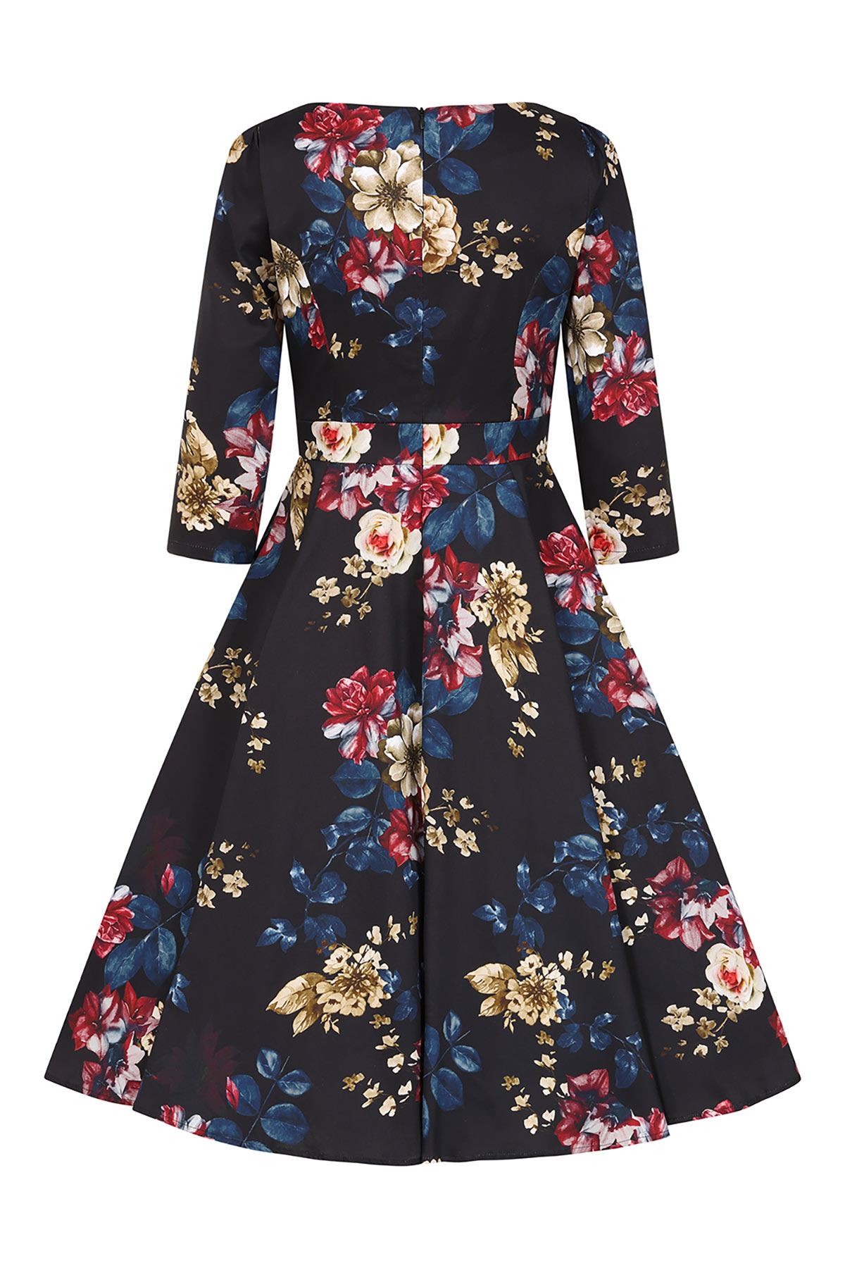 vintage-floral-forema-me-hamogelo-5 Vintage φόρεμα με κλος φούστα μέχρι το γόνατο, με υπέροχο floral print, στρογγυλή λαιμουδιά με μικρό V, φάσα στη μέση και 3/4 μανίκια. Η διαχρονική γραμμή, με τον εφαρμοστό κορμό και την κλος φούστα, τονίζει τη σιλουέτα και μαζί με το μαλακό και ελαστικό ύφασμα το κάνουν ιδανικό φόρεμα για όλες τις ώρες!